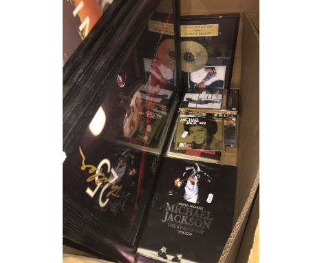 A box of Michael Jackson memorabilia.