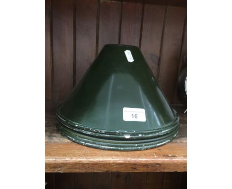 A set of 5 vintage green industrial style light shades 