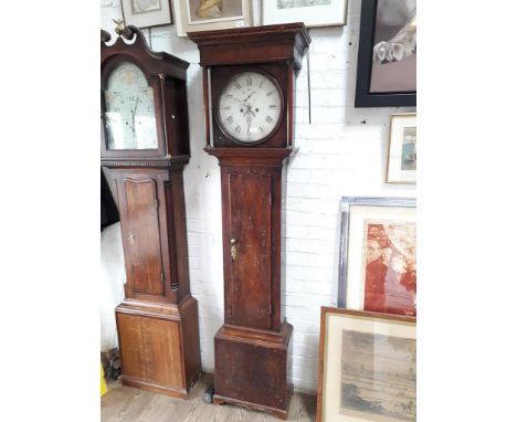 A 19th century long case clock, the unsigned white enamel dial having Roman numerals, 60s subsidiary dial and date aperture t