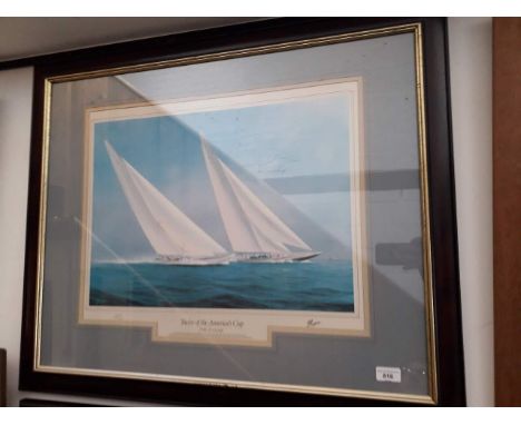 After Tim Thompson, "Yachts of the America's Cup", colour print, glazed and framed 86cm x 71cm. 