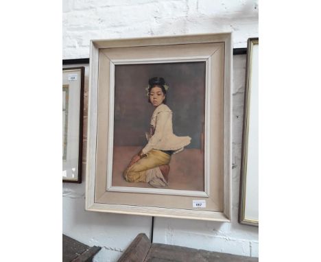 After Gerald Kelly, retro print "Burmese Dancer", original frame, total 44cm x 54cm. 