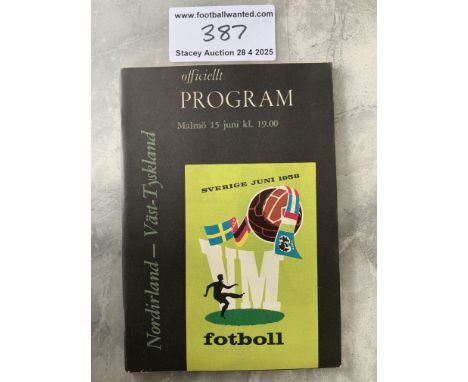1958 Northern Ireland v West Germany World Cup Football Programme: Excellent condition 88 page programme with no team changes