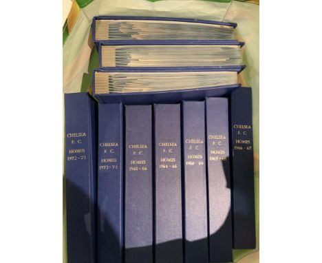 64/65 - 73/74 Chelsea Home Football Programmes: Complete home football programmes including FA Cup matches blue binders with 