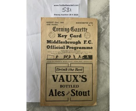 47/48 Middlesbrough v Manchester United Football Programme + Autographs: Rare programme dated 23 8 1947 which has score and s