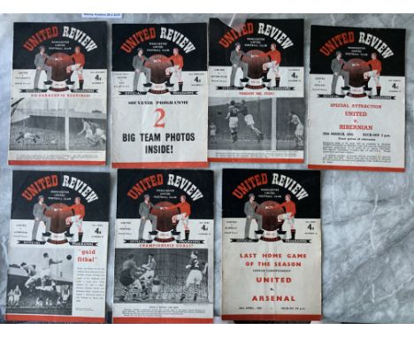 51/52 Manchester United Home Football Programmes: Includes friendly v Manchester City, Tottenham, Arsenal, Liverpool, Burnley
