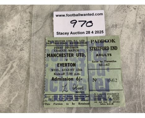 69/70 Manchester United v Everton Football Ticket: League match dated 13 8 1970 in excellent condition. Everton were champion