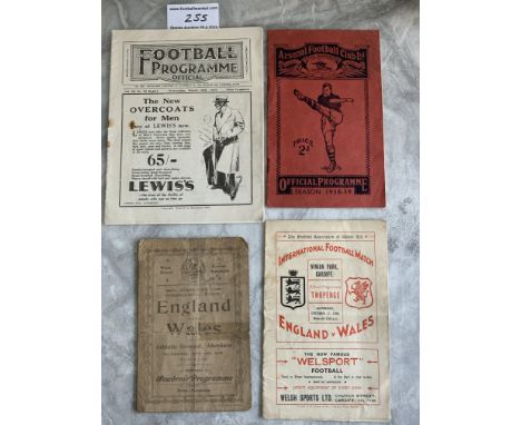 Pre War England Football Programmes: 1930 England trial match at Everton, 1926 Schoolboys match v Wales at Aberdare (faults),
