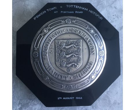 Danny Blanchflower Tottenham 1962 Charity Shield Football Plaque: Wording states Ipswich Town v Tottenham Hotspur At Portman 