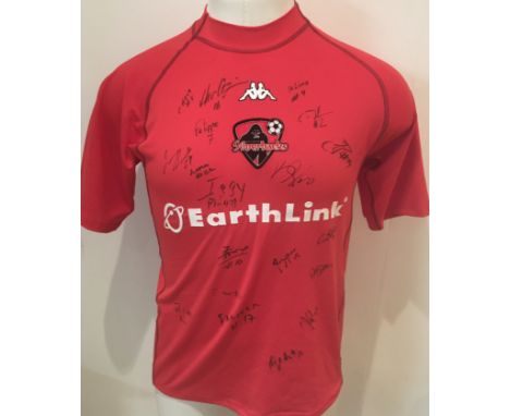 2003 Atlanta Silverbacks Signed Football Shirt: Red short sleeve brand new with tags football shirt signed by 17. Obtained di