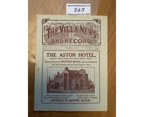 1922 - 1923 Aston Villa v Middlesbrough Football Programme: Excellent condition 20 page programme for 1st Division match. No 