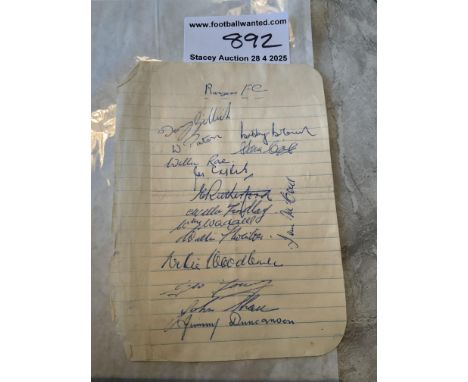 Glasgow Rangers 48/49 Treble Winners Football Autographs: Exercise book page signed by 15 of the squad. Includes Brown Shaw M