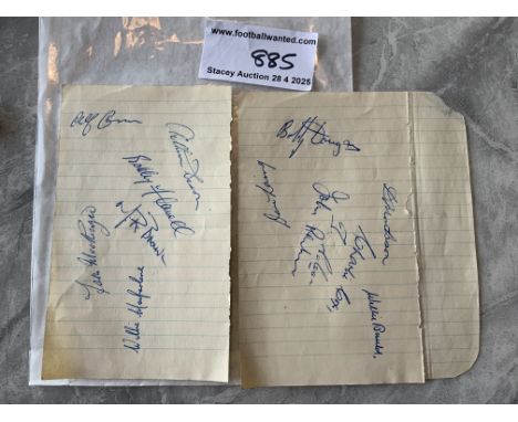 49/50 Hearts Football Autographs: Two exercise book pages signed by 13 of the squad. Includes Alfie Conn Flavell Brown Dixon 