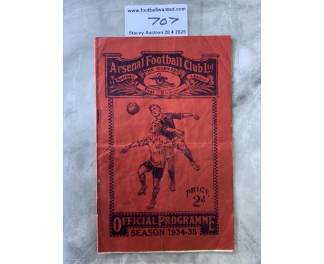 34/35 Arsenal v Huddersfield Town Football Programme: Arsenal were champions this season. Programme has writing to team page 