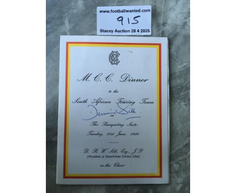 1994 South Africa Signed Cricket Menu: MCC dinner menu signed at the 1st Test at Lords on 23 7 1994. Numerous signatures to 4