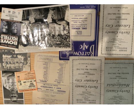 Football Programmes + Memorabilia: 44/45 Derby v Huddersfield + Leicester 24/2 + 31/3. C/W 1993 Bowe v Holyfield Boxing ticke