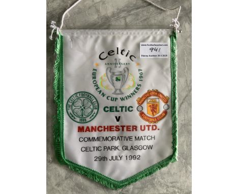 1992 Celtic v Manchester United Football Pennant: Commemorative match pennant to celebrate 25 years since Celtic won the Euro