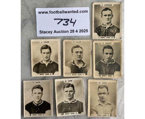 West Ham 1920 - 1921 Pinnace Football Cards: 7 cards in mainly good condition from the set to include Bishop and Young who bo