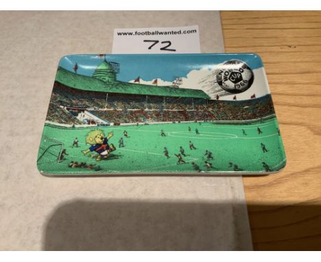 1966 World Cup Willie Football Ash Tray: Small plastic ash tray or soap dish measuring 5 x 3 inches. Depicts World Cup Willie