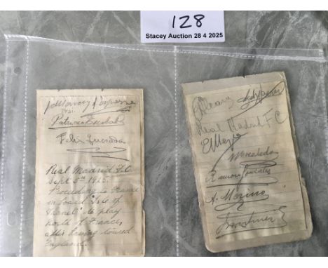 1925 Real Madrid Football Autographs v Tottenham: Removed from exercise book 16 back to back autographs in pencil. Other page
