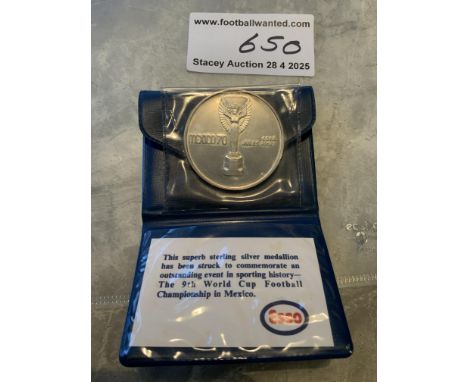 Esso World Cup Mexico 70 Sterling Silver Medallion Coin: In original wallet with Jules Rimet and Mexico 70.