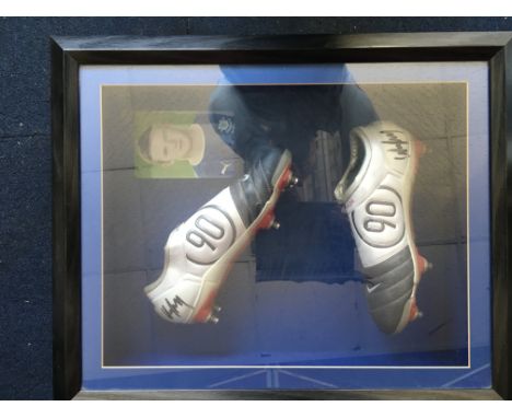 Wayne Rooney Signed Framed Football Boots: Nike 90 boots both hand signed and expensively framed with a picture in the backgr
