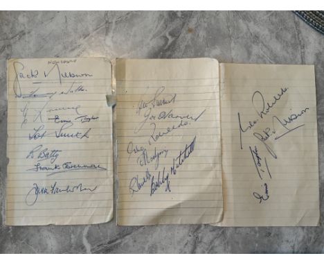 48/49 Newcastle United Football Autographs: Three exercise book pages from the late 40s. Signed by 17 of the squad to include