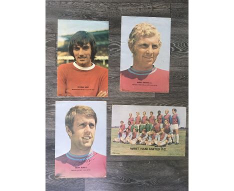 Coffer Early 1970s Football Posters: Four fantastic posters of George Best Bobby Moore Geoff Hurst which is hand signed and a