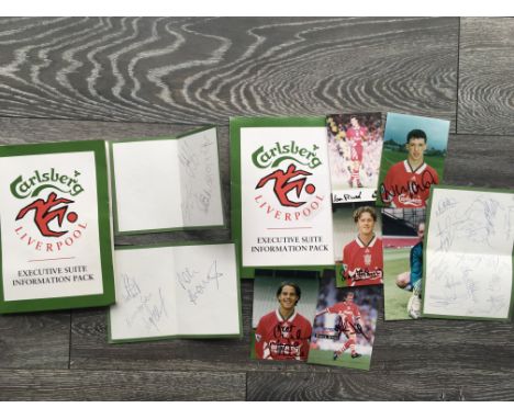 Liverpool Signed Football Memorabilia: Two 1990s executive packs with around 30 small signed photos collected on these visits