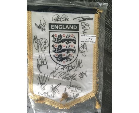 England U21 Signed Football Pennant: Official England pennant signed by 16 players brought back by Peter Barnes the Tottenham