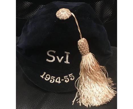 54/55 Scotland Juniors Football Cap: S v I 1954-55 to front of blue tasseled cap. Awarded to Rangers and Everton player for m