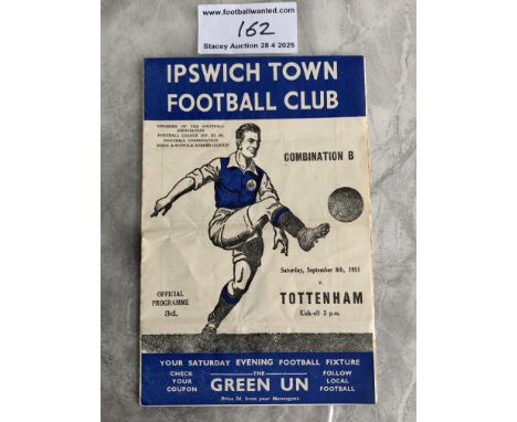 51/52 Ipswich Town v Tottenham Reserves Football Programme: Good condition Football Combination programme with no team change