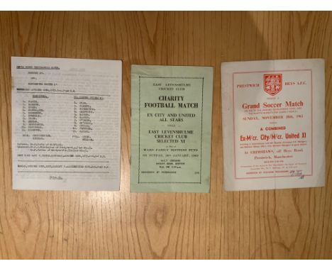 Manchester United Charity Football Programmes: 1969 Ex City + United v East Levenshulme, 1965 Prestwich Heys and 1973 Mossley