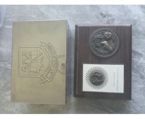 West Ham Football Memorabilia: Original German 1965 West Ham pennant listing 3 earlier ECWC winners then a West Ham badge and