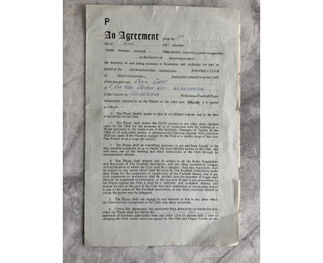 61/62 Wolves Football Players Contract: 28 pounds per week contract awarded to England player Eddie Clamp with 10 bonus if th