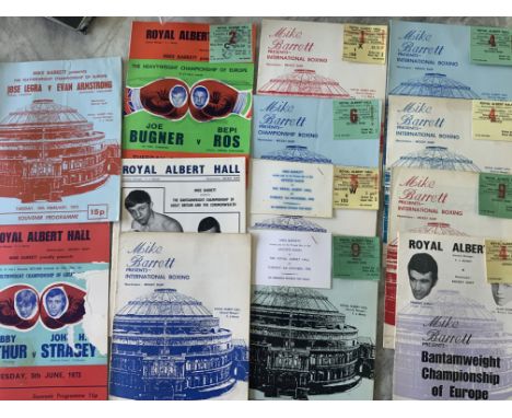 1970s Boxing Programmes + Tickets: 14 programmes with 9 tickets stapled to cover. Includes John H Stracey and quite a few of 