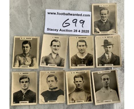 Arsenal 1920 - 1921 Pinnace Football Cards: 9 cards in mainly good condition from the set to include Young and Shaw. (9)