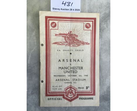 1948 Charity Shield Football Programme: Arsenal v Manchester United played at Highbury. Pencilled changes to team page and tw