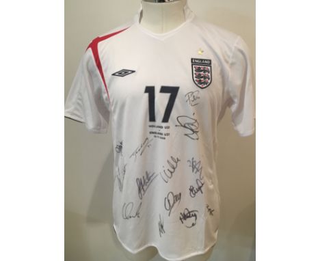 2006 England U21 Signed Match Issued Football Shirt: England shirt signed by 14 players brought back by Peter Barnes the Tott