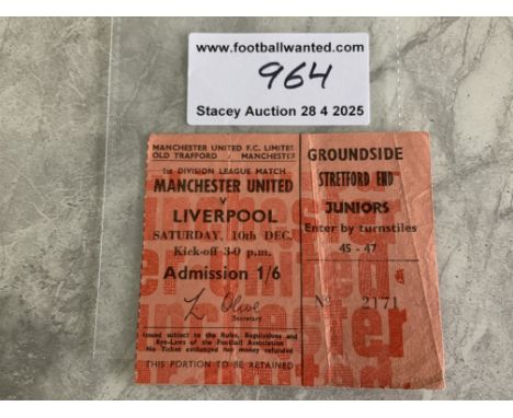 66/67 Manchester United v Liverpool Football Ticket: League match dated 10 12 1966 in good condition with folding. Man Utd we