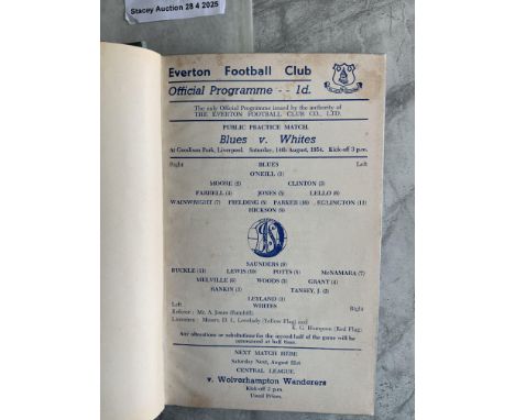 54/55 Everton Bound Volume Of Football Programmes: Numbered 1- 49 with covers intact. Includes practice match, Central League