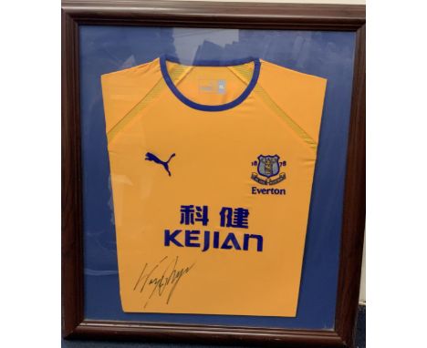 Rooney Everton Signed Framed Away Football Shirt: Yellow 2003/04 away shirt signed by Rooney clearly in marker pen. Nicely fr