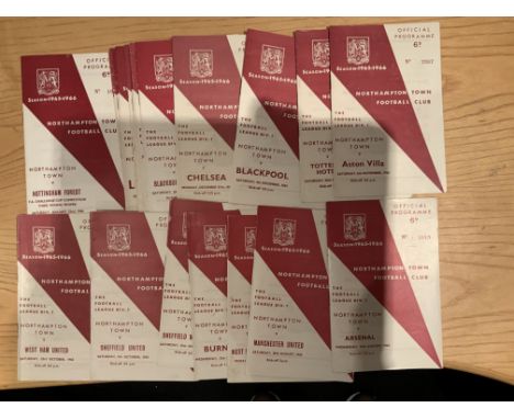65/66 Northampton Town Complete Home Football Programmes: First and only season in division one to include Leeds postponed on