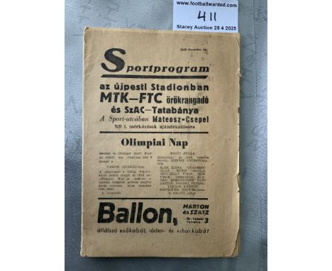 1948 Hungarian Football Programme: 16 page programme dated 12 December 1948 appears to cover 3 matches. Szac v Tatabanya, Mat