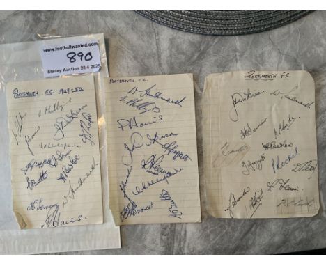 Late 1940s Portsmouth Champions Football Autographs: Three exercise book pages from three different late 40s seasons includin