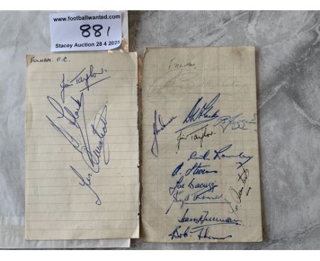 48/49 Fulham Football Autographs: Two exercise book pages signed by 15 of the squad. Includes Bacuzzi Freeman and Thomas. Tay