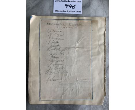 1944 - 1945 Manchester United Football Autographs: Page stuck down and signed by 13 of the squad which got to the Cup Final N