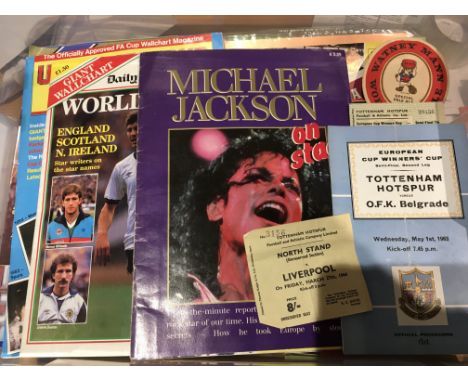 Football Programmes + Memorabilia: Quantity with many from the 60s to include good Tottenham and big match content. Spotted a