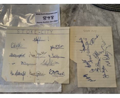 Late 1940s Stoke City Football Autographs: Two pages one signed by 11 in position of the field and a further by 10 on lined p