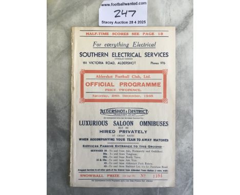 35/36 Aldershot v Exeter City Football Programme: Division 3 match dated 28 12 1935. Good condition with no team changes. Spi