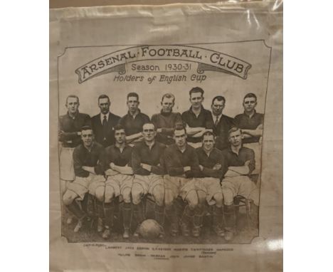 Arsenal 1930 FA Cup Winners Handkerchief. Handkerchief measures approximately 15 x 14 inches. Few marks but overall good.